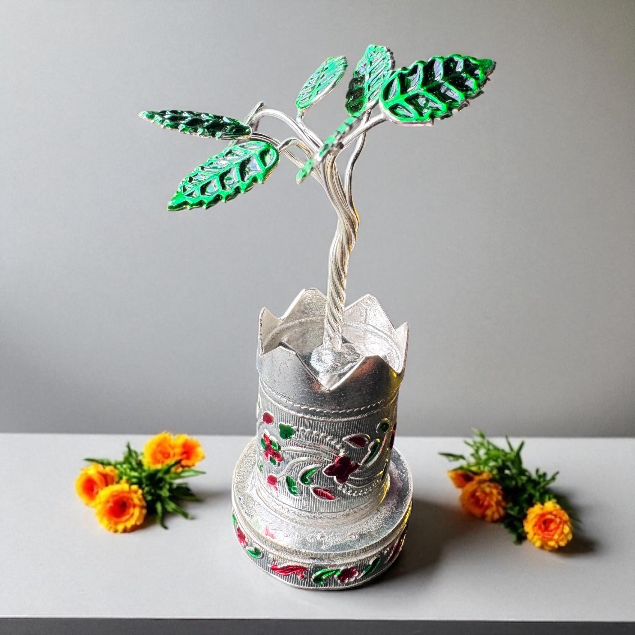Silver Tulsi Plant Silver Plated Tulsi Plant In Round Pot - Traditional  Indian Gift For Diwali & Weddings Silver Plated Holy Basil