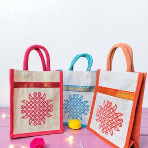Kolam Jute Gift Bag, Ganesha Return Gift Bag, Eco-friendly Indian Favor Ideas, Reusable Gift Bags, Wedding Housewarming Baby Shower Favors image 6