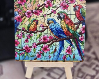 Imanes de nevera con loros de vidrieras - Juego de 4 imanes de madera para nevera