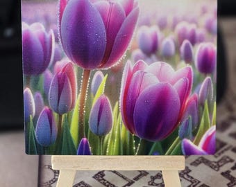 Imanes de madera con tulipanes de colores – Juego de 4 para decorar la nevera con motivos florales.