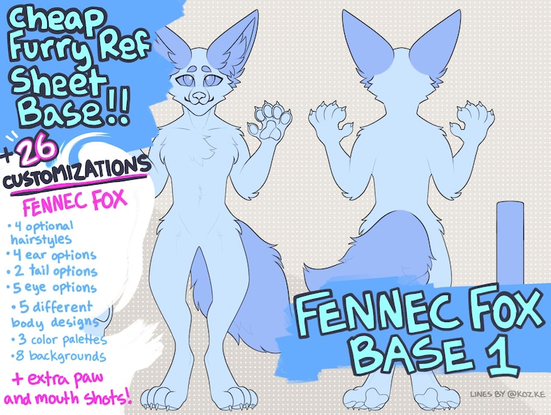 Furry Fennec Fox Reference Sheet Base 1 - Etsy Australia