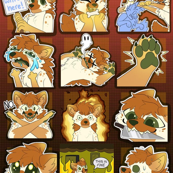 Digital Hyena Furry Emote/Sticker Bases (Pack 5)