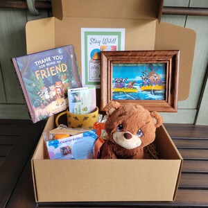Woodland Friends Adventure Gift Box with Original Framed Art, Bear Plush, Book, Mug with Recipes, and Craft Kit