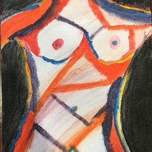 Original Modern & Abstract Naked Woman Acrylic Painting on a Canvas Unframed