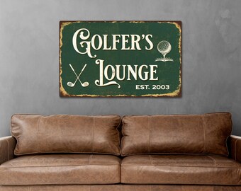 Targa Metallo Vintage Scritta Golfer's Lounge – Decorazione Da Parete Per Sala Golf, 20x30 Cm