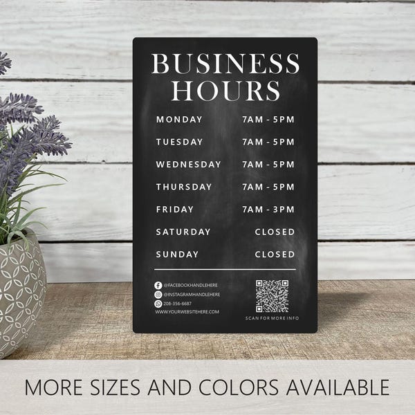 Personalized Store Hours, Business Hours Sign, Custom Business Sign, Open Sign, Office Sign, Office Door Sign, Salon Sign, Outdoor Sign