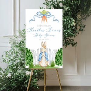 Rabbit Baby Shower Welcome Sign, Peter Rabbit Baby Shower, Baby Shower Welcome Sign, Baby Boy Shower, Baby Shower Decor, Baby Shower Brunch