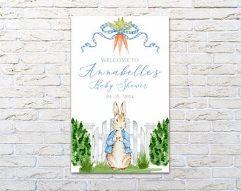 Rabbit Baby Shower Welcome Sign, Peter Rabbit Baby Shower, Baby Shower Welcome Sign, Baby Boy Shower, Baby Shower Decor, Baby Shower Decor