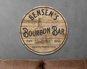 Personalized Bourbon Bar Sign, Bourbon Gifts, Bourbon Barrel, Basement Bar, Bar Wall Art, Personalized Gift, Gift for Dad, Man Cave Decor