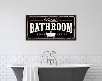 Personalized Bathroom Sign, Rustic Bathroom Wall Art, Bathroom Wall Decor, Farmhouse Decor