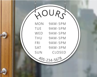 Custom Business Hours Sign, Storefront Door Office Salon Open Sign