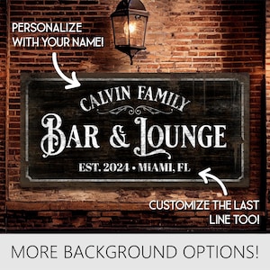 Custom Bar Sign, Bar and Lounge Sign, Home Bar, Basement Bar, Man Cave Decor, Bar Sign Wedding, Family Name Sign, Gift for Him, Metal Sign