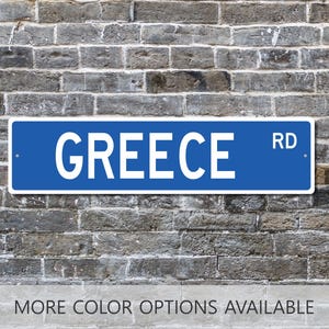 Greece Sign, Custom Street Sign, Greece Gift, Greece Wall Art, Greece Souvenir, Travel Gift, Greek Gifts, Athens Greece, Wall Decor, Metal