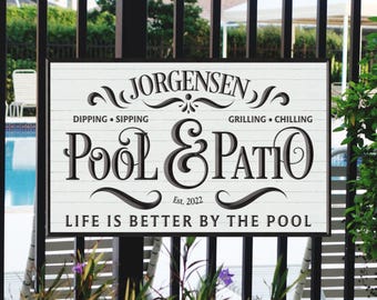Personalized Pool and Patio Sign, Patio Decor, Personalized Sign, Backyard Grill Sign, Outdoor sign, Family name sign, Pool Sign, Metal Sign