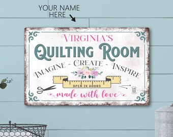 Personalized Quilting Room Sign, Craft Room Decor, Quilt Room, Personalized Sign, Custom Name Sign, Sewing Room, Wall Decor, Metal Sign