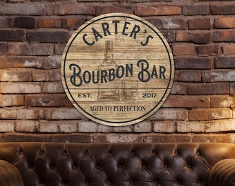 Personalized Bourbon Bar Sign, Bourbon Gifts, Bourbon Barrel, Basement Bar, Bar Wall Art, Personalized Gift, Gift for Dad, Man Cave Decor