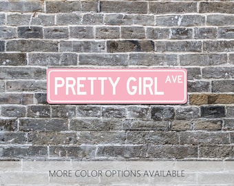 Pretty Girl Avenue, Custom Metal Street Sign, Gift for Her, Dorm Room Decor, Girls Wall Art, Bedroom Decor, Teen Girl Gift, Custom Name Sign