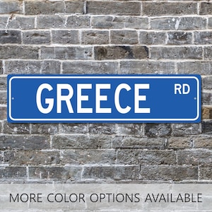 Greece Sign, Custom Street Sign, Greece Gift, Greece Wall Art, Greece Souvenir, Travel Gift, Greek Gifts, Athens Greece, Wall Decor, Metal