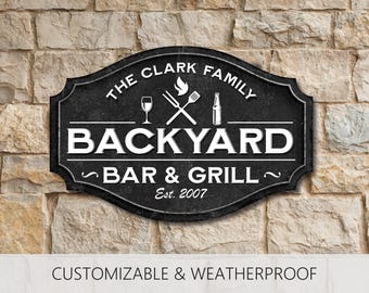 Personalized Backyard Sign, Backyard Bar and Grill Decor, Bar Sign, Bar Decor, Outdoor Bar, Outdoor Kitchen Sign, Patio Decor, Yard Sign