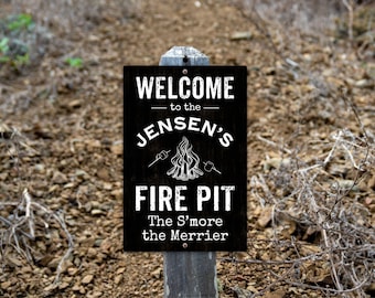 Personalized Firepit Sign, Camping Gifts, Camping Sign, Backyard Bonfire Decor, Outdoor Firepit, Cabin Decor, Metal Name Sign, Family Gift