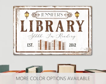 Library Sign, Library Decor, Vintage, Reading corner, Classroom Decor, Book Nook, Book Lover, Personalized Gift, Gift for Bookworm, Wall Art