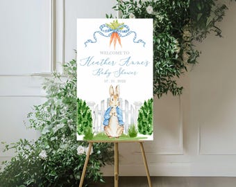 Rabbit Baby Shower Welcome Sign, Peter Rabbit Baby Shower, Baby Shower Welcome Sign, Baby Boy Shower, Baby Shower Decor, Baby Shower Brunch
