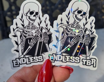Vinyl Endless TBR sticker skeleton with books sticker TBR sticker readers with endless reading lists bookish