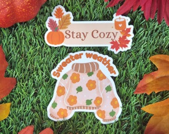 Vinyl Fall autumn stay cozy sweater weather sticker planner journal kindle e-reader laptop stickers handmade matte water resistant stickers