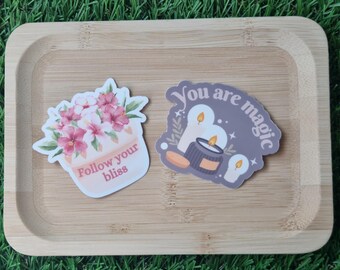 Vinyl sticker water resistant candle you are magic flower pot positive words follow your own bliss matte stickers