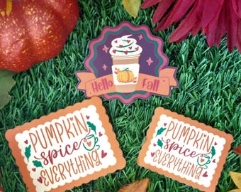 Fall autumn Pumpkin spice everything hello fall sticker planner journal kindle e-reader laptop handmade matte water resistant stickers