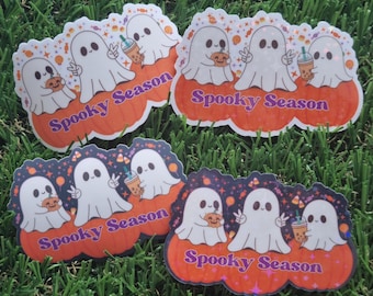 Spooky Season stickers 3 ghost halloween sparkly holograph and matte stickers trick or treat candy and pumpkins stickers laptop kindle