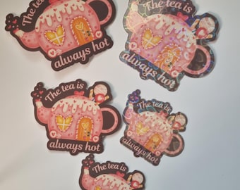 Cute teapot Vinyl sticker pink teapot dessert tea is always hot kindle nook kobo e-reader laptop stickers handmade matte stickers