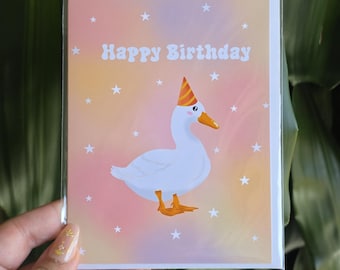 Handmade Cute Goose Duck Blank Greeting Card, Pastel Kawaii Birthday Card