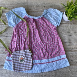 Robe d&#39;été vintage pour enfants des années 90 : imprimé abstrait bleu rose (1-2 ans)