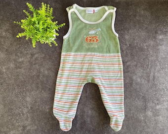Pelele de terciopelo vintage de los años 80 con estampado de rayas bordadas para bebés niños de 2 a 3 meses.