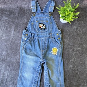 90s Vintage Kids Denim Overalls: Animal Print Corduroy Dungarees, 24 Months