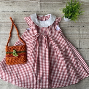 Robe baby doll à carreaux vintage des années 90 : coton rouge et blanc, cadeau sac au crochet