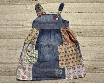 90s Vintage Baby Doll Dress: Summer Patchwork Print Cotton Kids Girl 4-5 Years