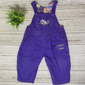 Vintage Kids Purple Corduroy Overalls: 90s Animal Print Dungarees