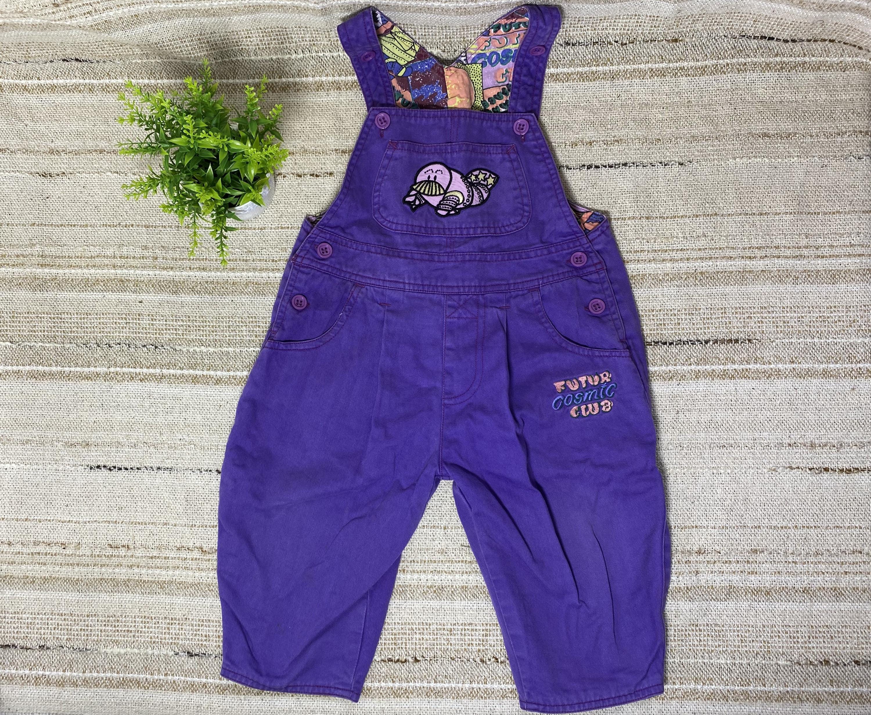 Vintage Kids Purple Corduroy Overalls: 90s Animal Print Dungarees