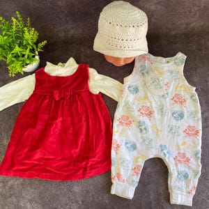 90s Vintage Set Pocket Overalls Cord Dungarees Disney And Velour Dress With Shirt For Baby Girls 3-6 Months + Gift Crochet Panama.
