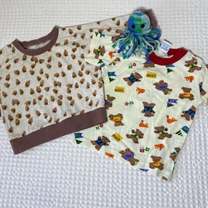 90s Set Of Cotton Vintage Long Sleeve Top And T-shirts With Print For Baby Boy 6-9 Months + Gift Crochet Jellyfish Toy.