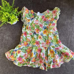 90s Vintage Kids Summer Magnificent Dress Floral Print 100% Cotton For Girls 12-18 Months.