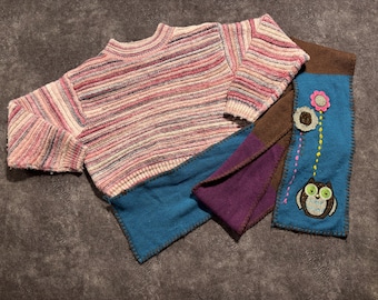 Vintage Y2k gebreide wollen kindertrui: veelkleurig, meisjes met streepprint (11-12 jaar) + cadeausjaal