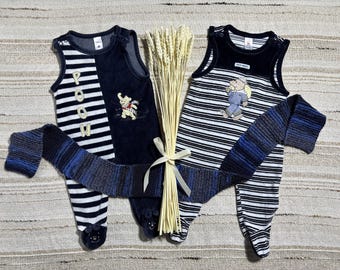 Conjunto de pelele a rayas de Winnie the Pooh estilo vintage de los 90 para bebé niño de 3 a 6 meses (incluye bufanda de regalo).