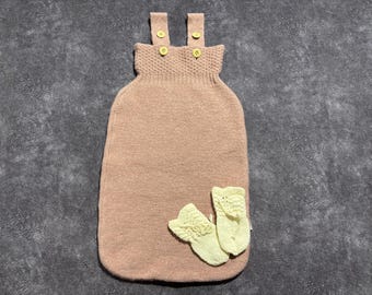 Vintage 90s Knitted Wool Baby Sleeping Bag: Pink, 0-3 Months, Mittens