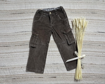 Vintage 90s Kids Brown Velvet Pants: Cotton With Pockets Boy (3 Years).