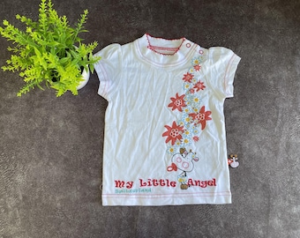 Vintage Baby Girl T-Shirt: 90s Floral Embroidery, 6-9 Months