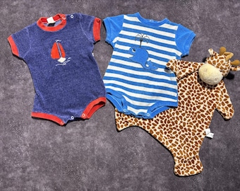 Vintage 90s Nautical Embroidered Bodysuit Set (9-12 Months) + Plush Toy