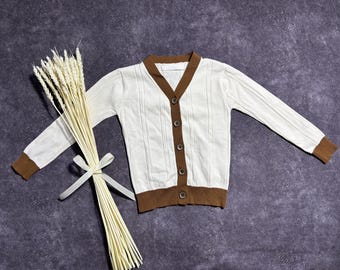 90s Vintage Kids White Viscose Cardigan Long Sleeve For Girls 3 Years.